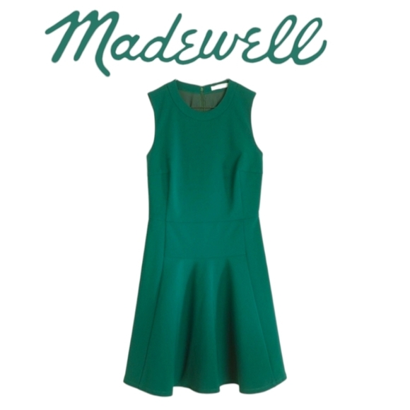 Madewell Anywhere Skater Dress Emerald Fit & Flare Sleeveless BackZip Lined Sz 0 - Picture 1 of 16